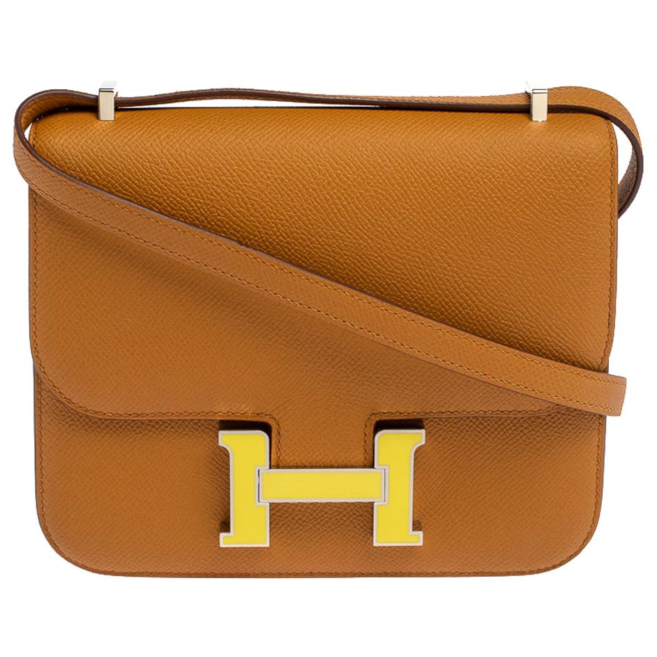 Hermes Natural Sable Evercolor Leather Mini Enamel Hardware Constance Bag