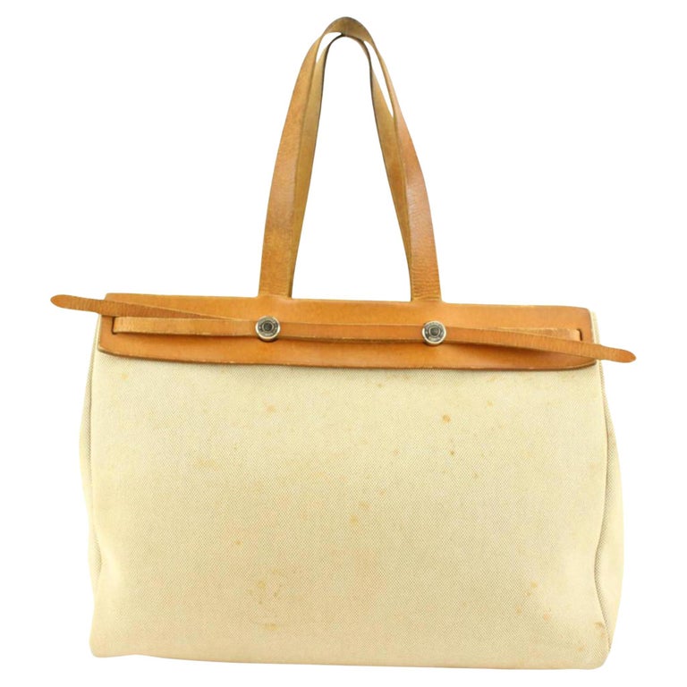 Hermès Natural Toile and Vache Calfskin Leather Herbag Cabas 50 2-in-1  13h52 For Sale at 1stDibs