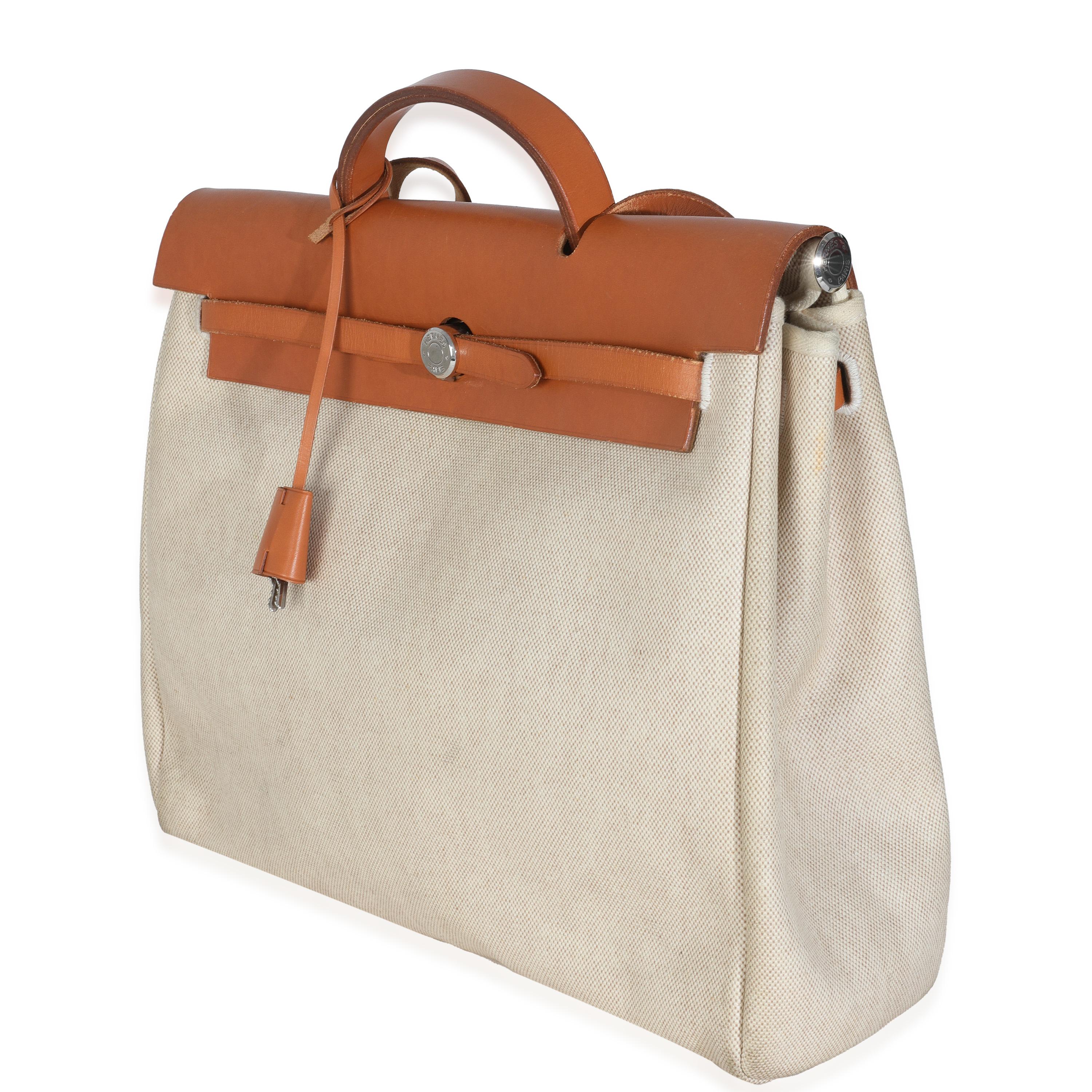 Beige Hermès Nature Toile Vache Calfskin Herbag 39 MM en vente