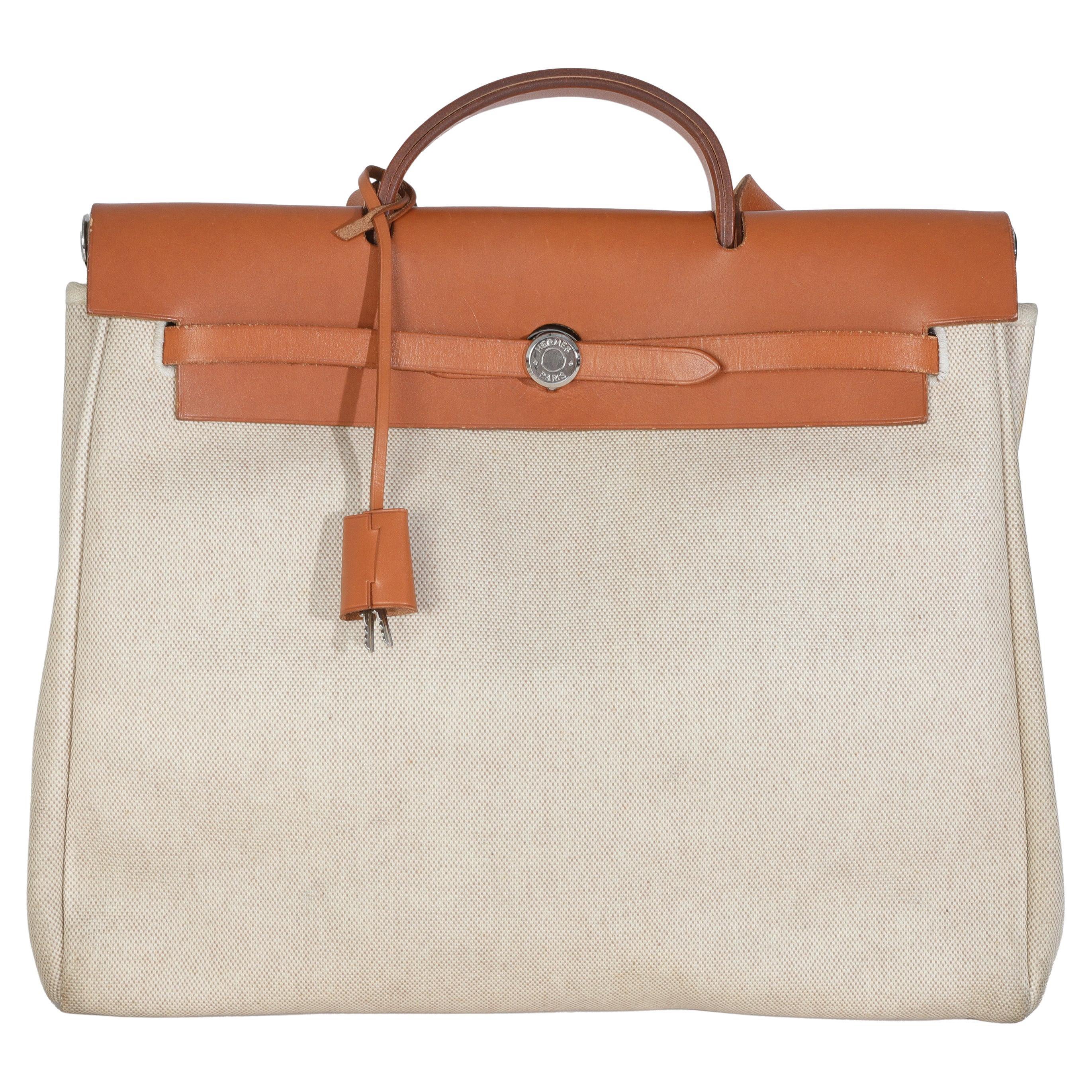 Hermès Nature Toile Vache Calfskin Herbag 39 MM en vente