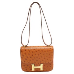 Used Hermes Naturale Ostrich Gold Finish Constance 18 Mini Bag