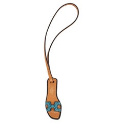 Hermes Naturel/Bleu Petrole Veau Butler Leather and Lizard Oran Nano Bag Charm