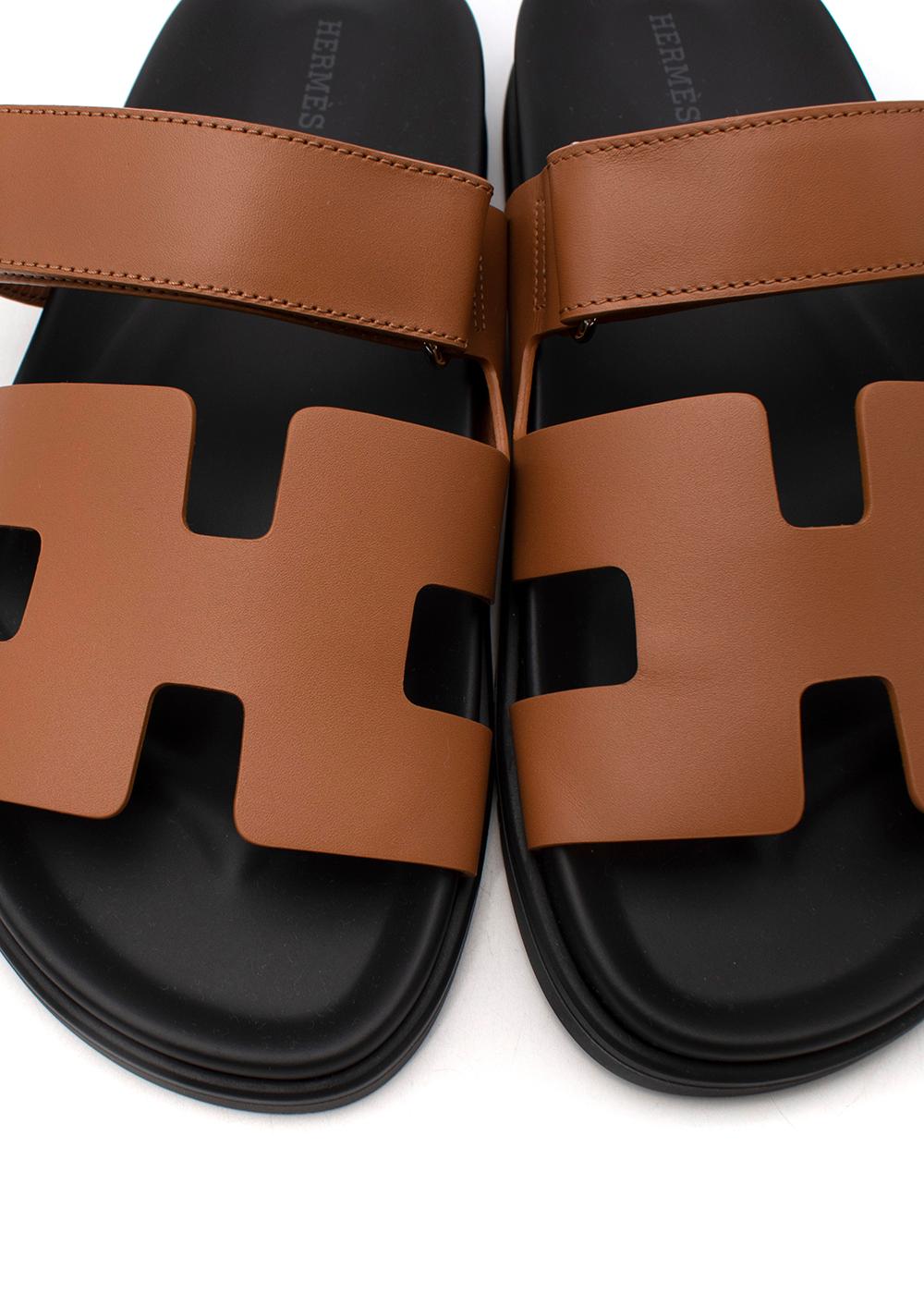 Brown Hermes Naturel Calfskin Chypre Sandal - Size 40 For Sale
