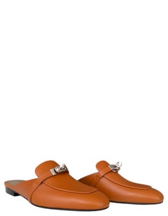 Hermes Naturel Cuir Oz Mules avec Palladium Kelly Buckle sz 39.5