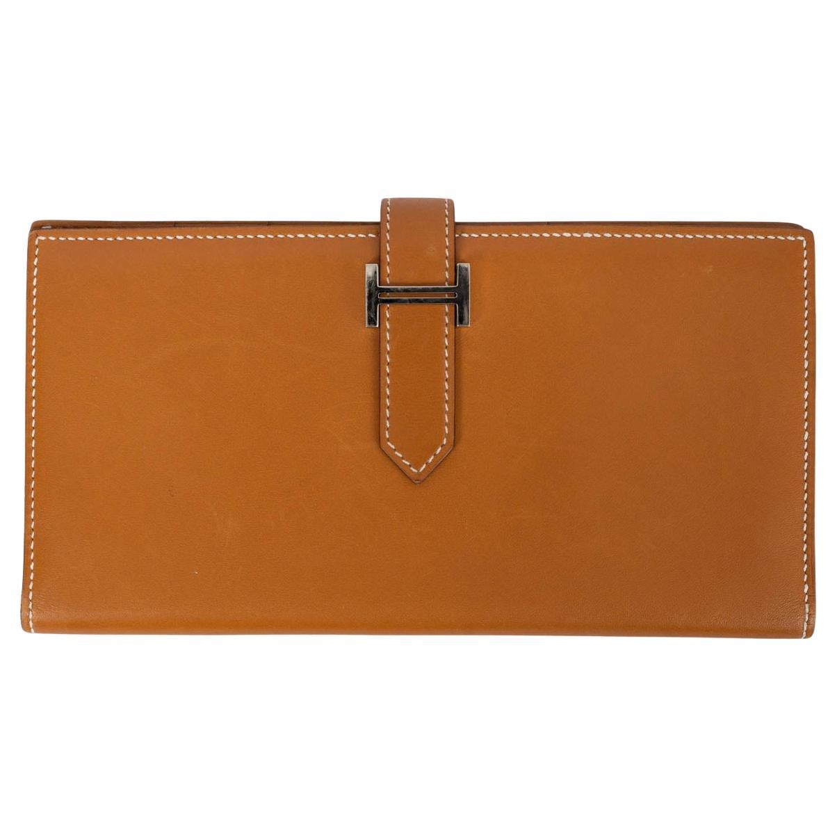 HERMES Naturel Sable brown Butler leather BEARN SOUFFLET Bi-Fold Wallet For Sale
