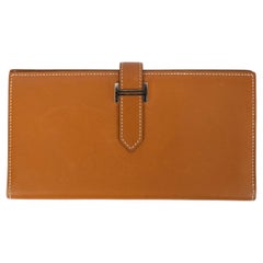HERMES Naturel Sable brown Butler leather BEARN SOUFFLET Bi-Fold Wallet