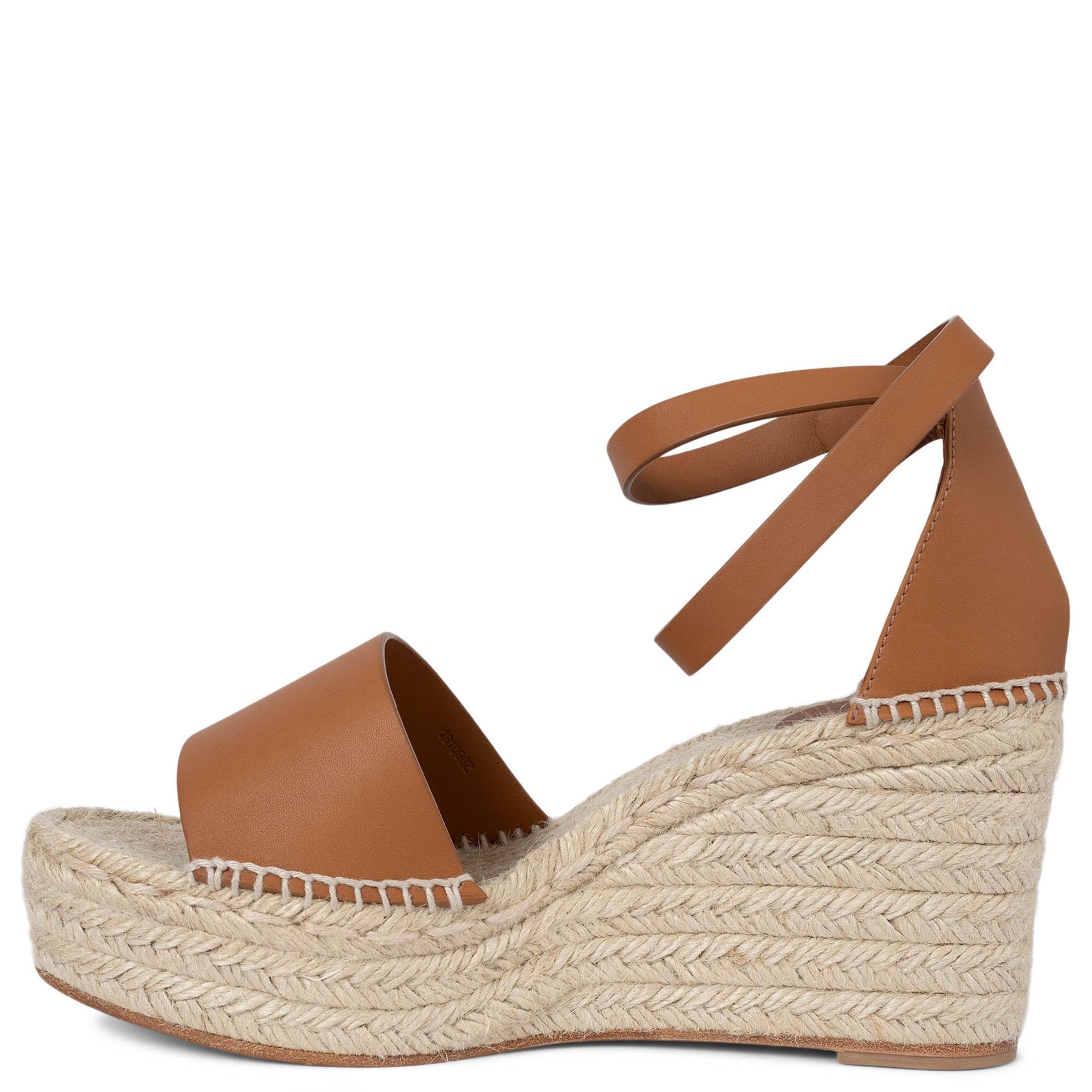 HERMES Naturel tan leather TIPOLI Wedge Espadrille Sandals Shoes 41 fit 40 In New Condition In Zürich, CH