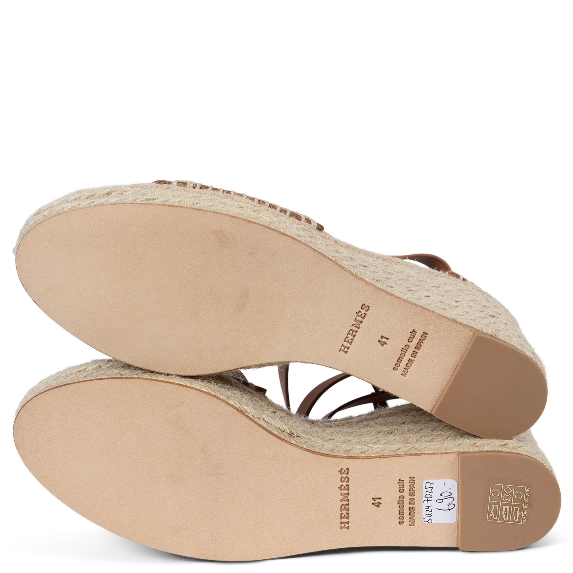 HERMES Naturel tan leather TIPOLI Wedge Espadrille Sandals Shoes 41 fit 40 3