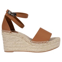 HERMES Naturel tan leather TIPOLI Wedge Espadrille Sandals Shoes 41 fit 40