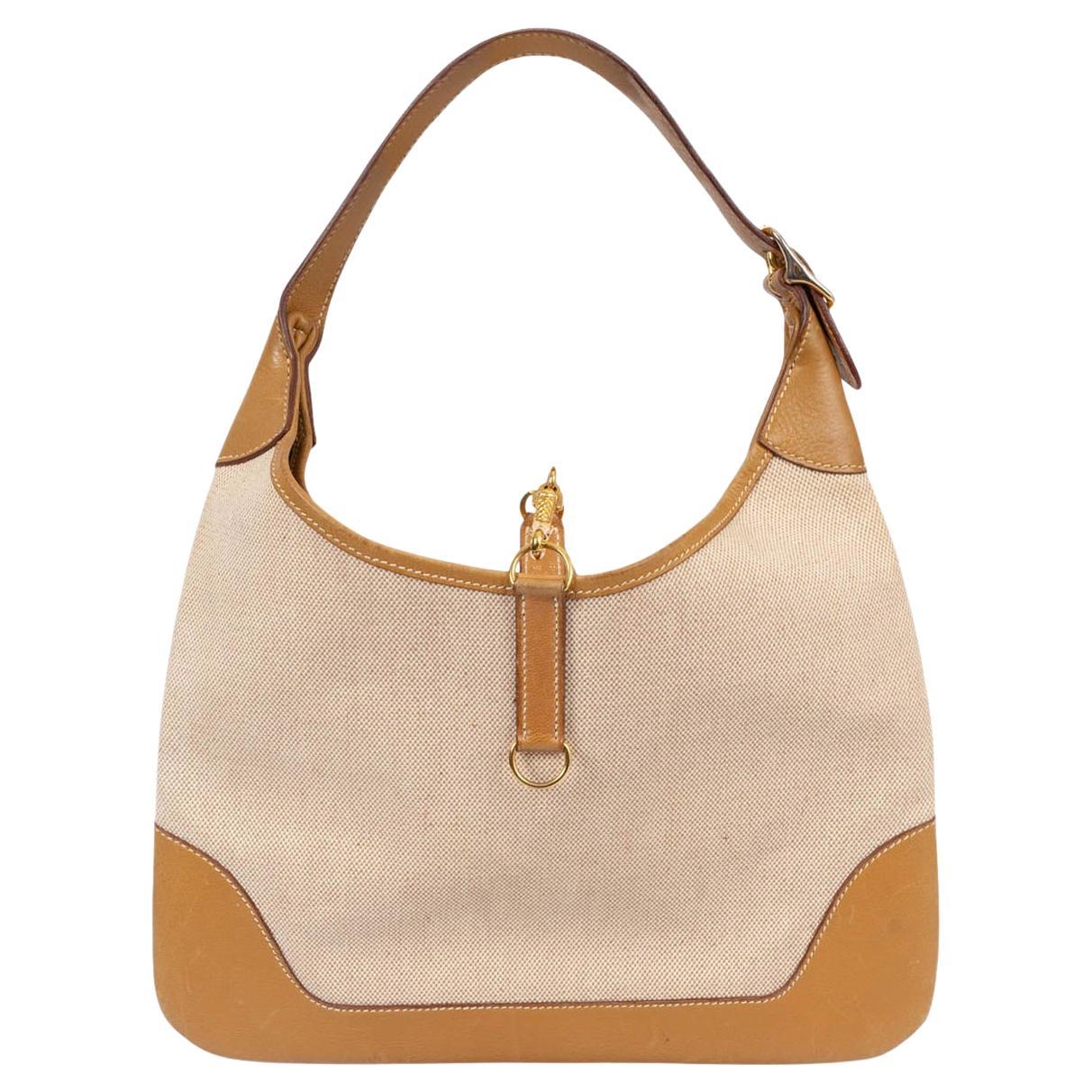 HERMES Naturelle leather & Toile H canvas TRIM 31 Hobo Bag Ghw For Sale