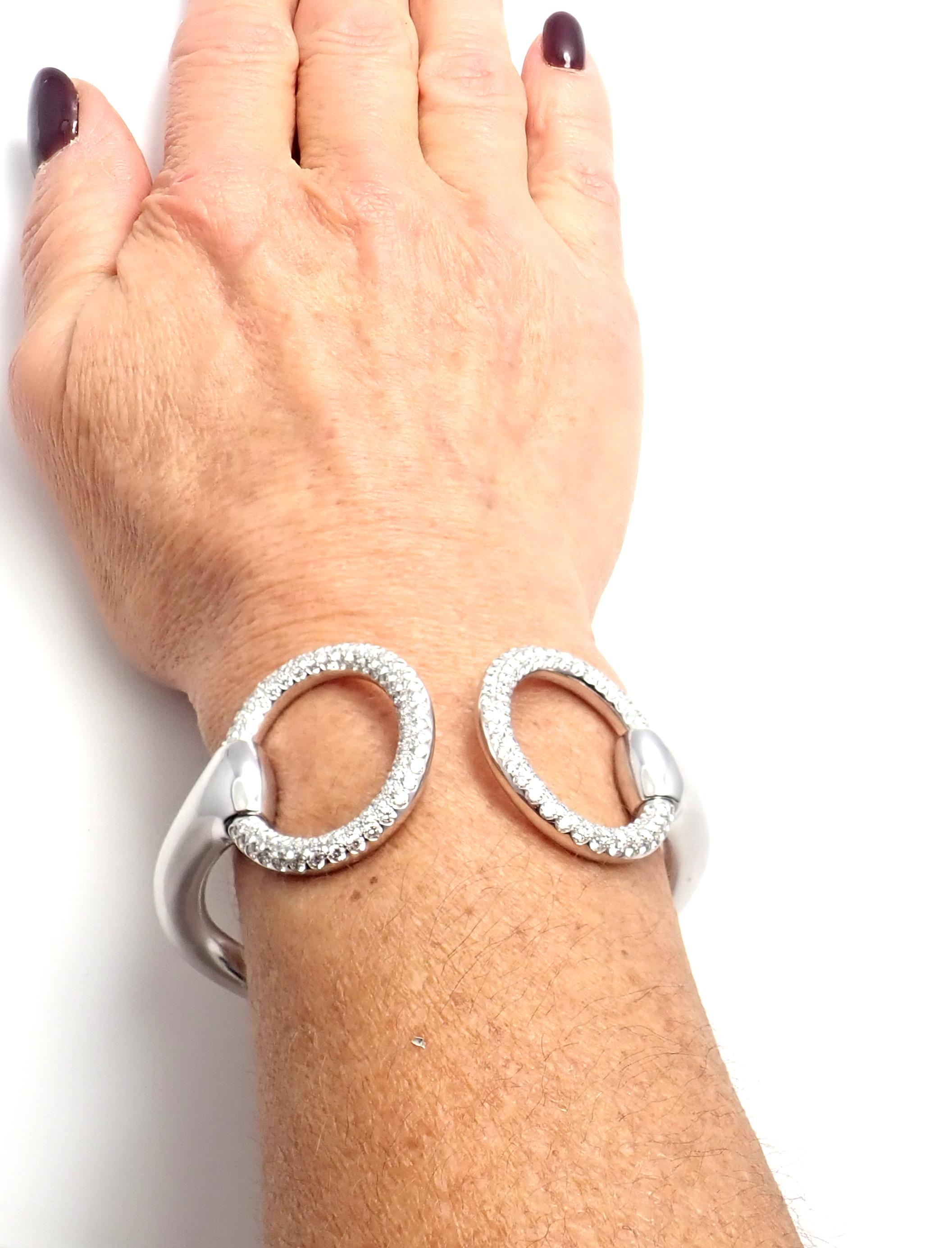 Hermès Nausicaa Diamond Horsebit White Gold Cuff Bangle Bracelet For Sale 4