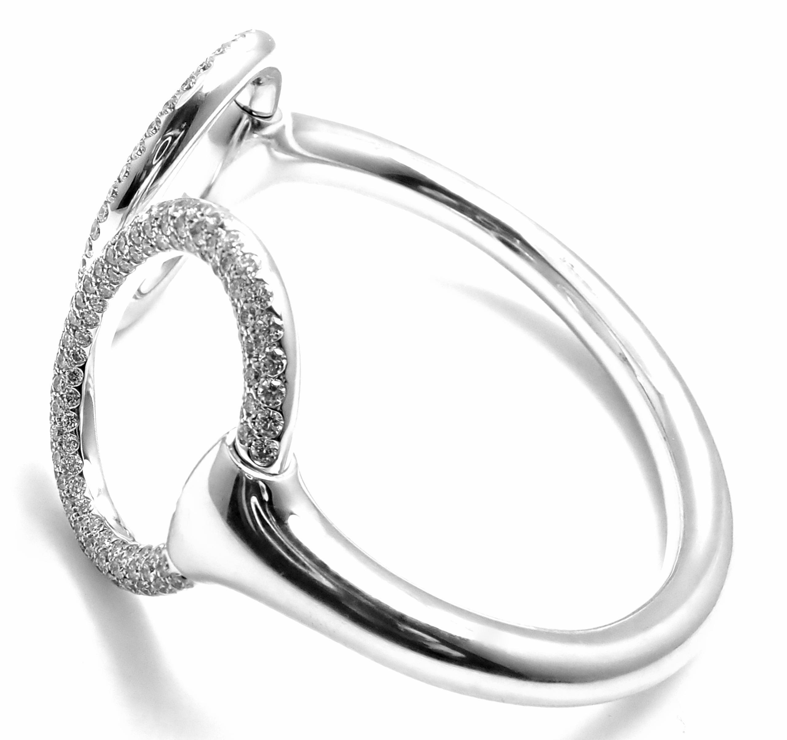 Brilliant Cut Hermès Nausicaa Diamond Horsebit White Gold Cuff Bangle Bracelet For Sale
