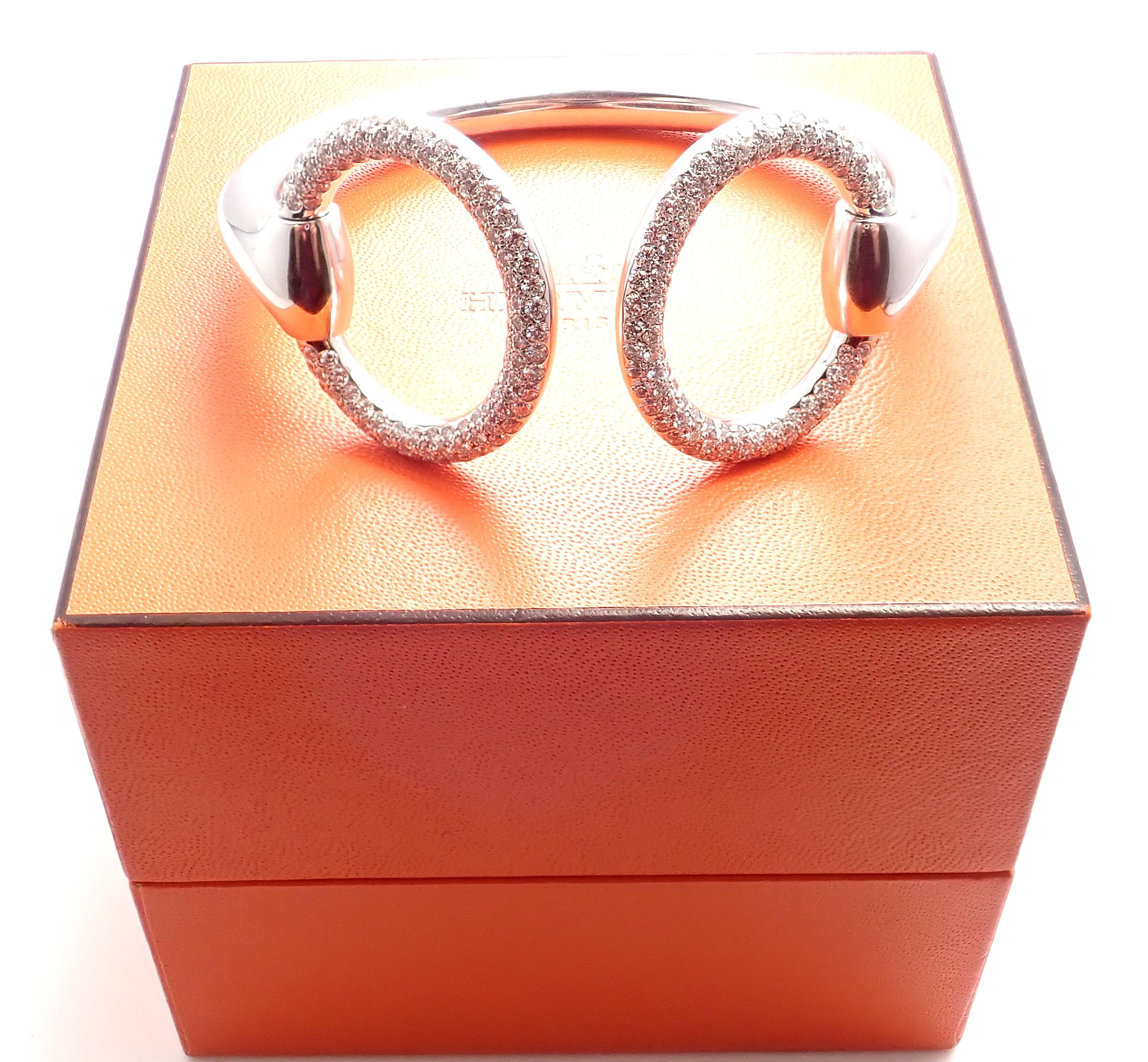 Hermès Nausicaa Diamond Horsebit White Gold Cuff Bangle Bracelet In Excellent Condition For Sale In Holland, PA