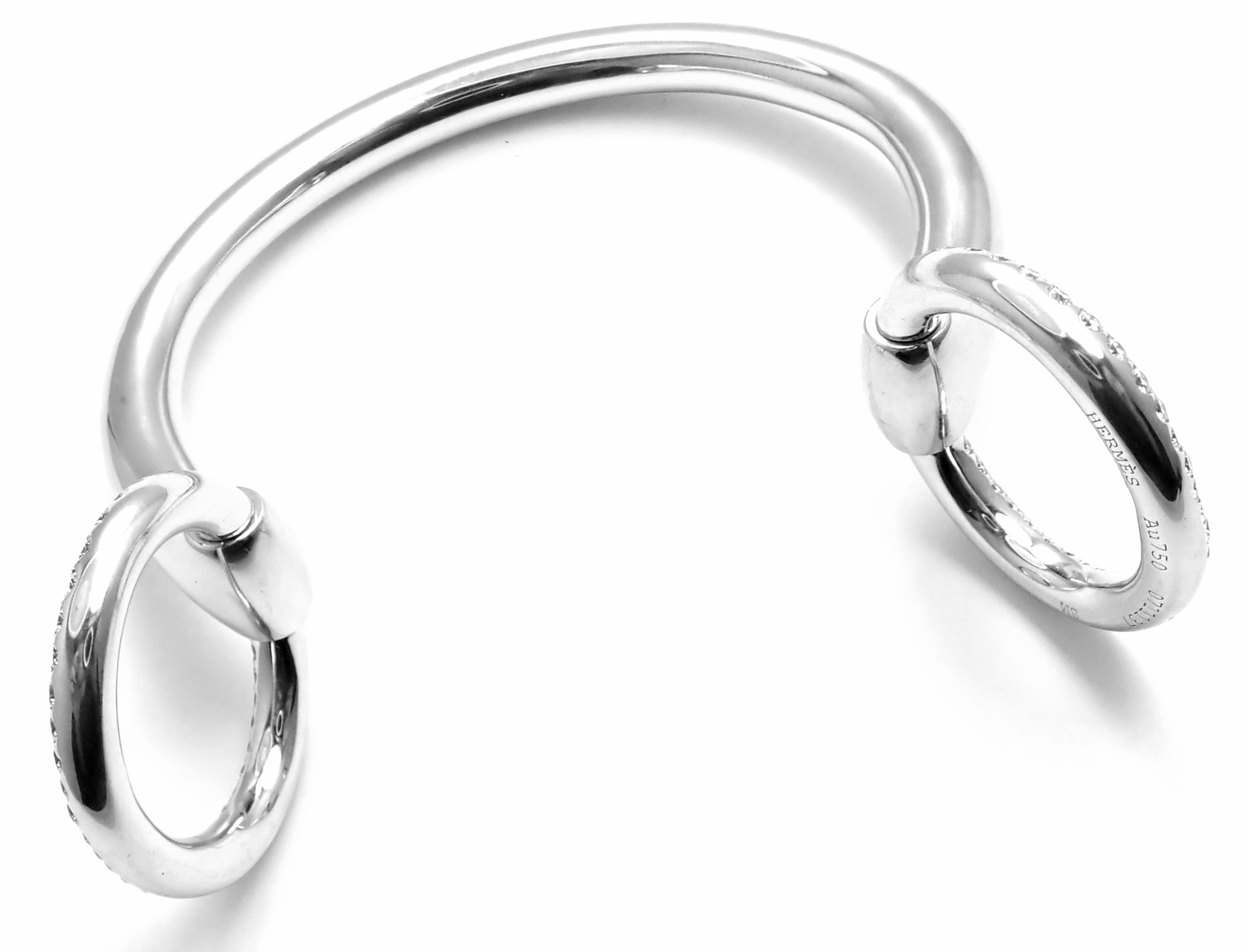 Hermès Nausicaa Diamond Horsebit White Gold Cuff Bangle Bracelet For Sale 2