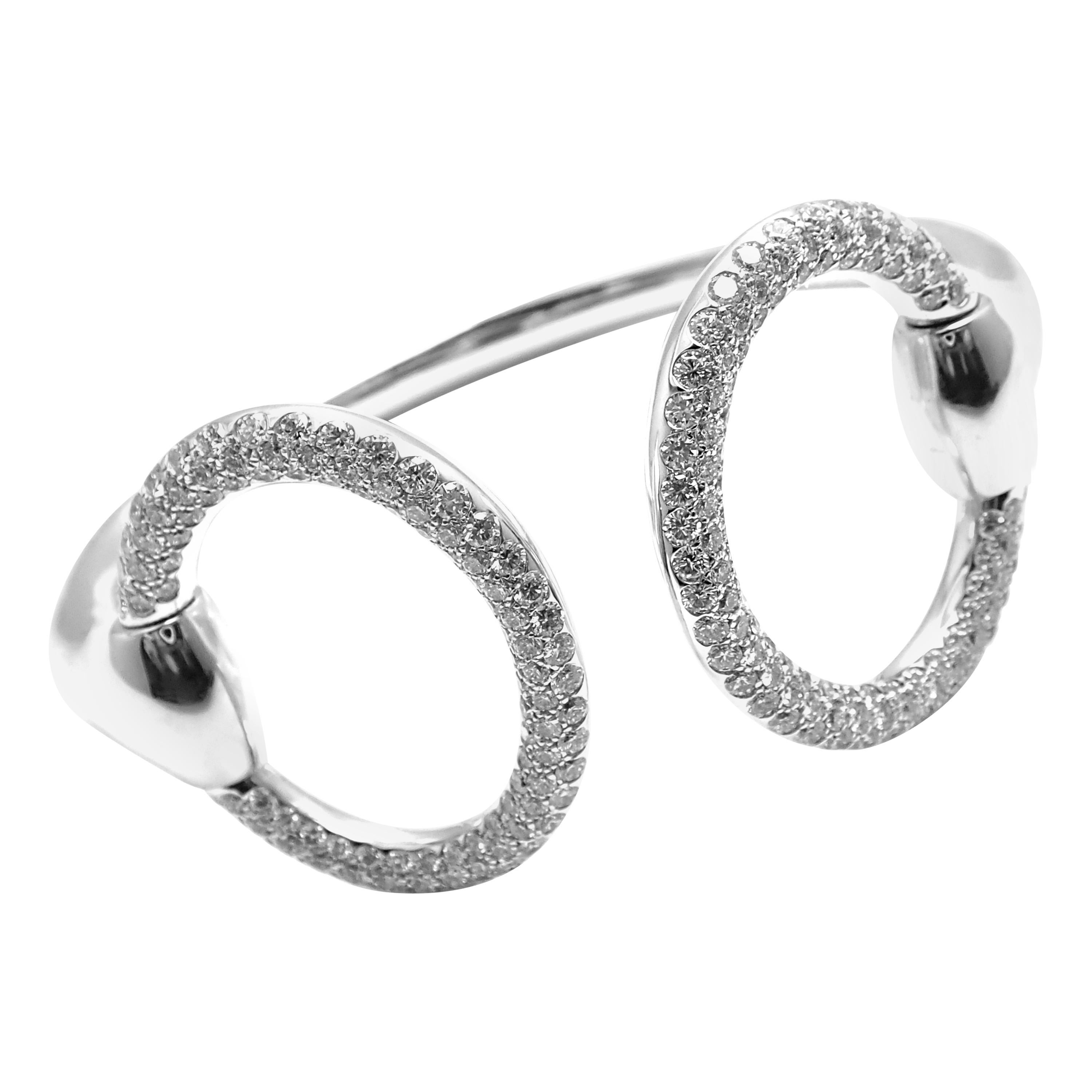 Hermès Nausicaa Diamond Horsebit White Gold Cuff Bangle Bracelet