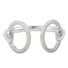 Vintage Hermès Nausicaa Diamond Pave Horsebit White 18K White Gold Open Bangle Bracelet