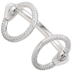 Hermès Nausicaa Diamond Pavé Horsebit White 18 Karat Gold Open Bangle Bracelet