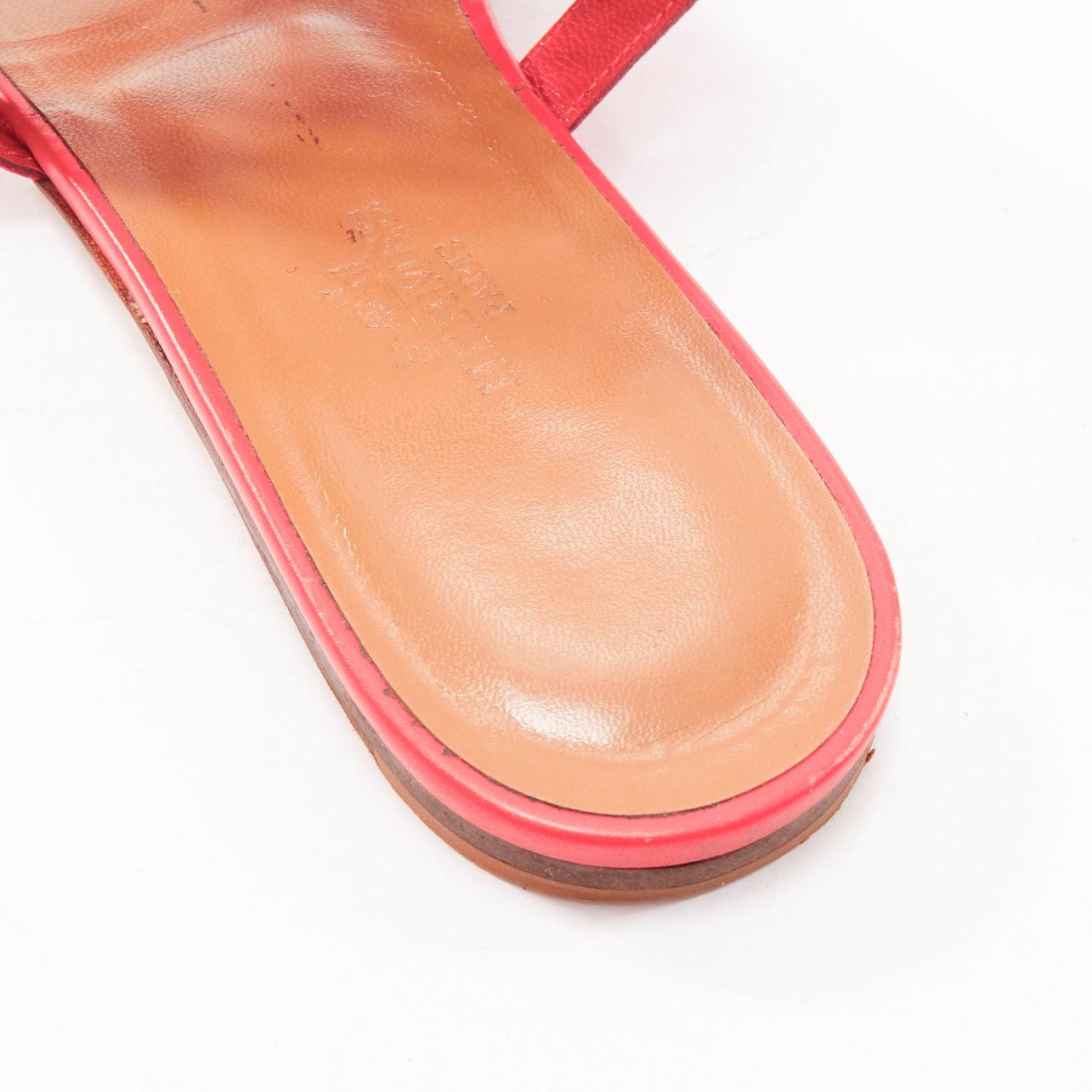 HERMES Nautilus korallenrot Spirale ausgeschnitten Leder flach Zehensteg Hausschuhe EU35.5 im Angebot 3