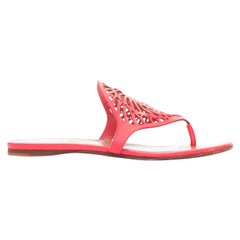HERMES Nautilus coral red spiral cut out leather flat thong slippers EU35.5