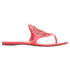 HERMES Nautilus chanclas planas de piel con corte en espiral rojo coral EU35.5