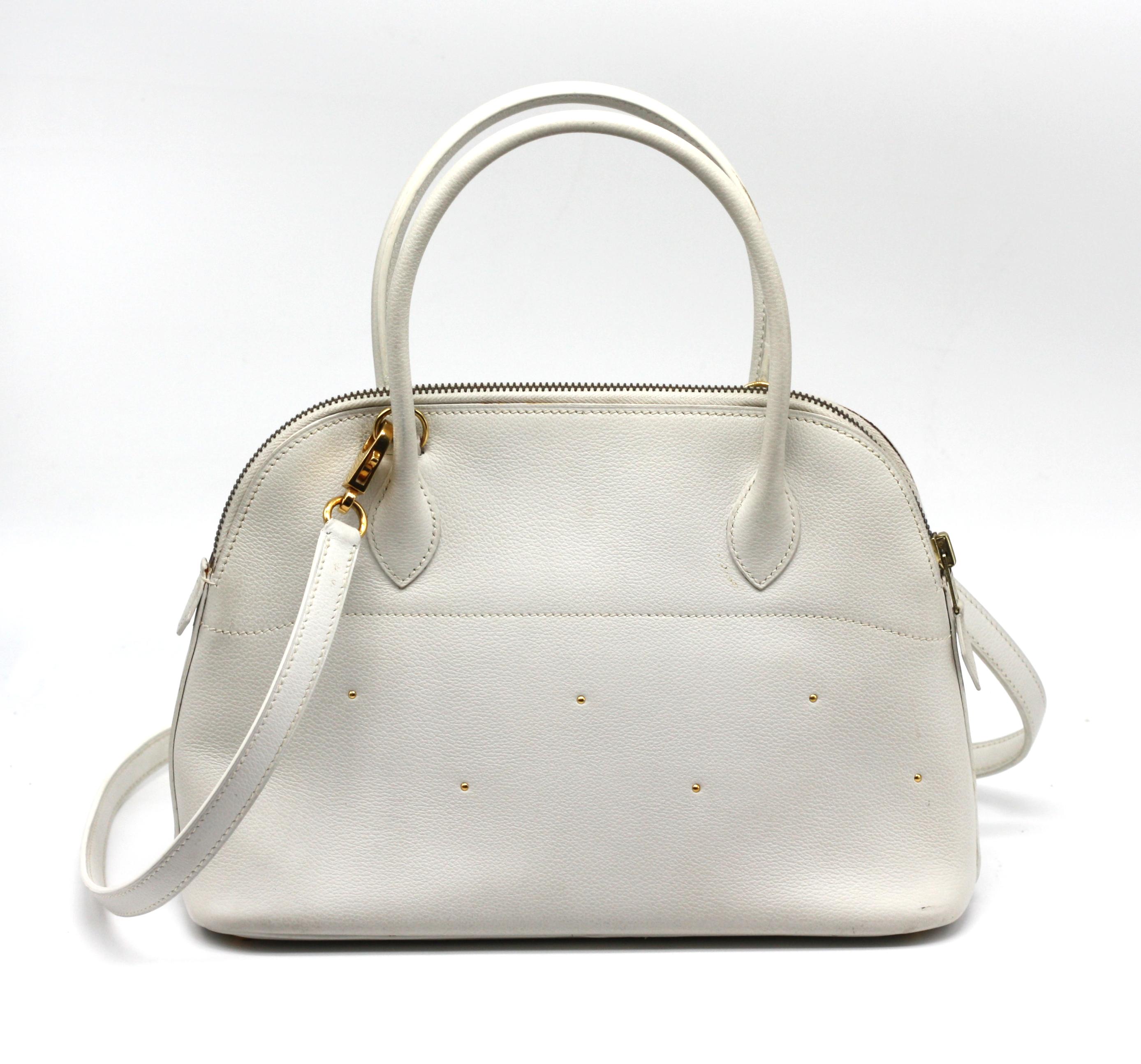  Hermes Navaho White Epsom Leather Bolide Handbag In Good Condition For Sale In West Palm Beach, FL