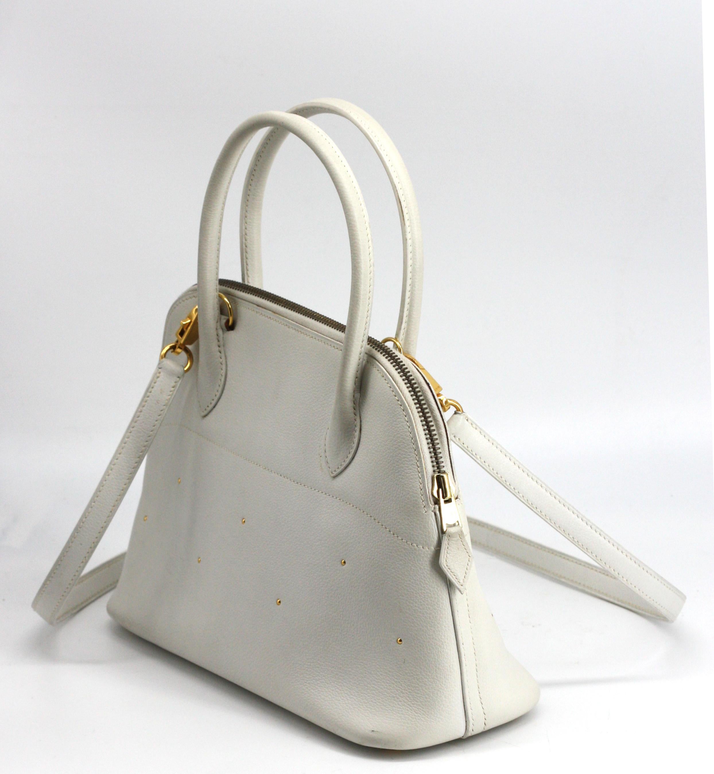 Hermes Navaho White Epsom Leather Bolide Handbag In Good Condition For Sale In West Palm Beach, FL