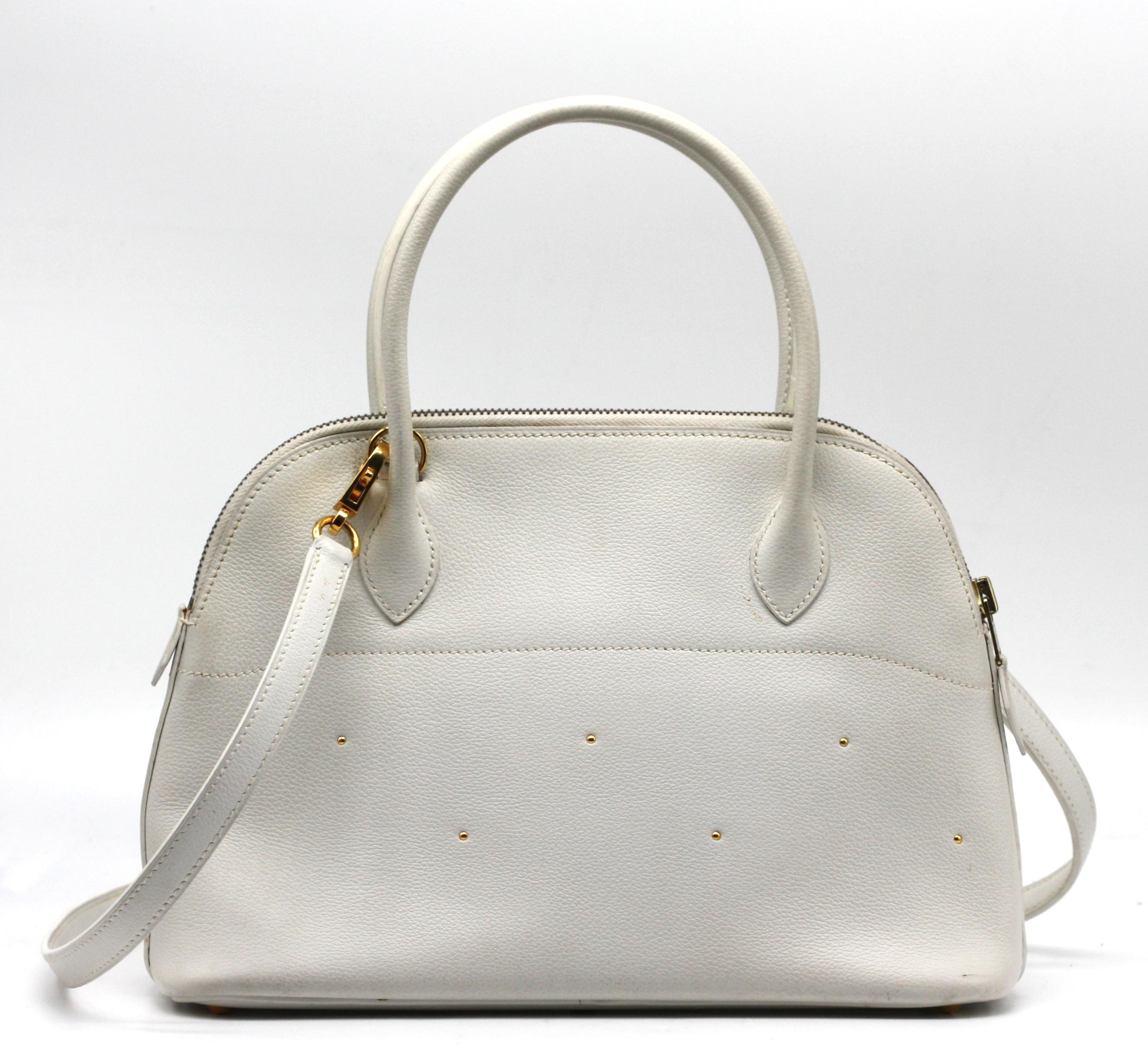  Hermes Navaho White Epsom Leather Bolide Handbag For Sale 1