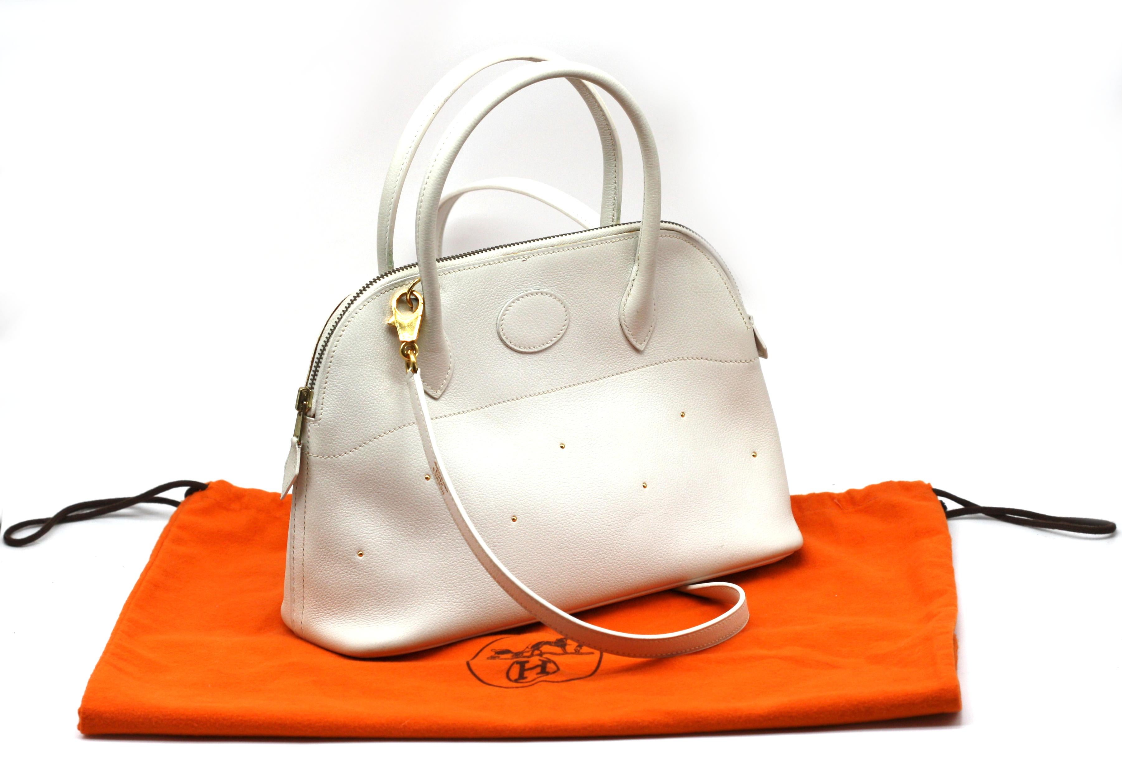  Hermes Navaho White Epsom Leather Bolide Handbag For Sale 2