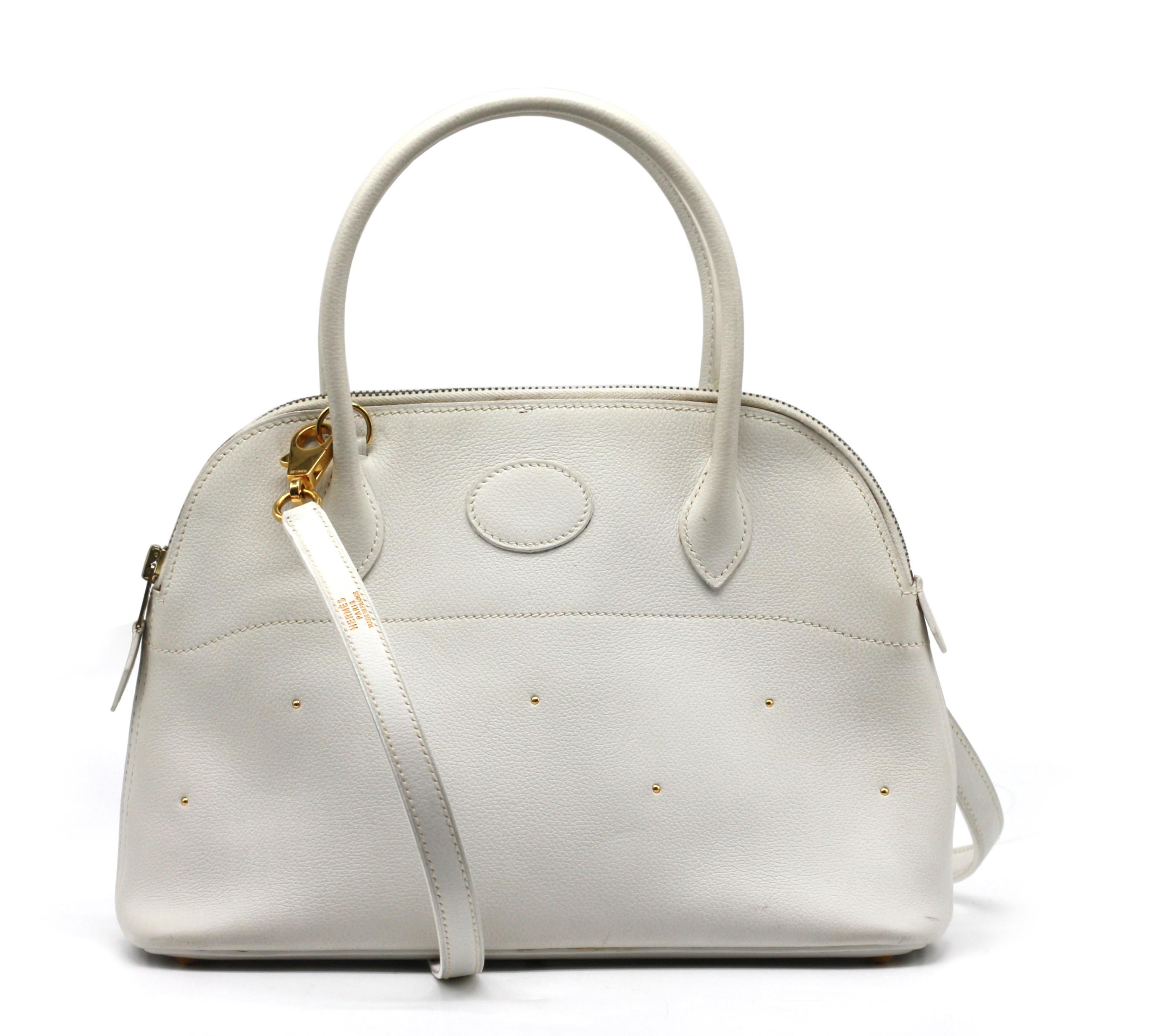 Hermes Navaho White Epsom Leather Bolide Handbag For Sale 2