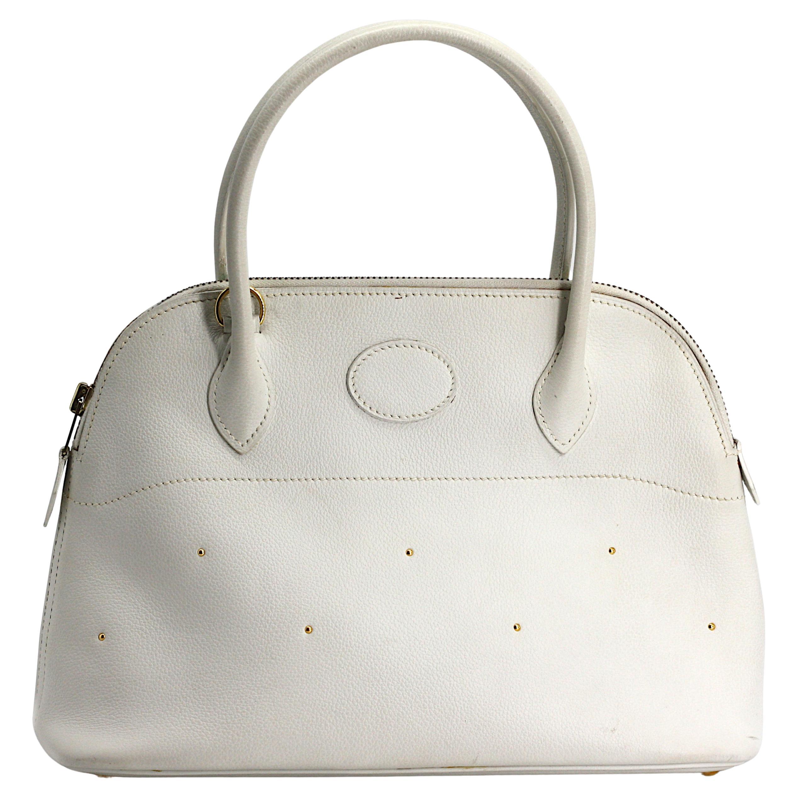  Hermes Navaho White Epsom Leather Bolide Handbag For Sale