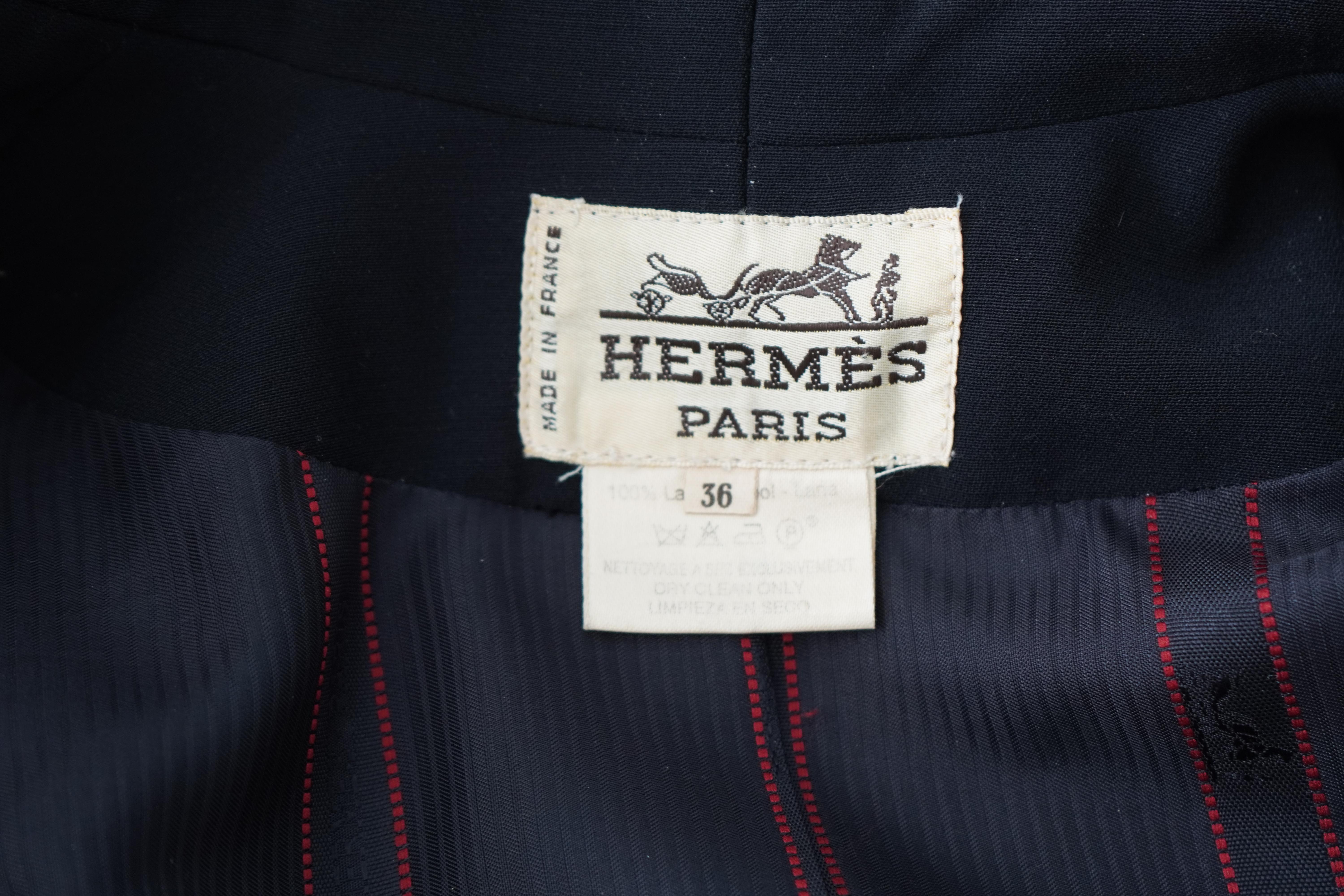 Giacca di lana a 4 bottoni Hermès Navy in vendita 3