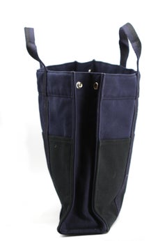 Hermes Marineblau und Schwarz Canvas Tote Signiert