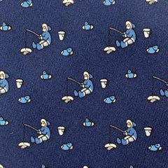 HERMES Navy Arctic Fisherman Print Silk Tie 7933 MA