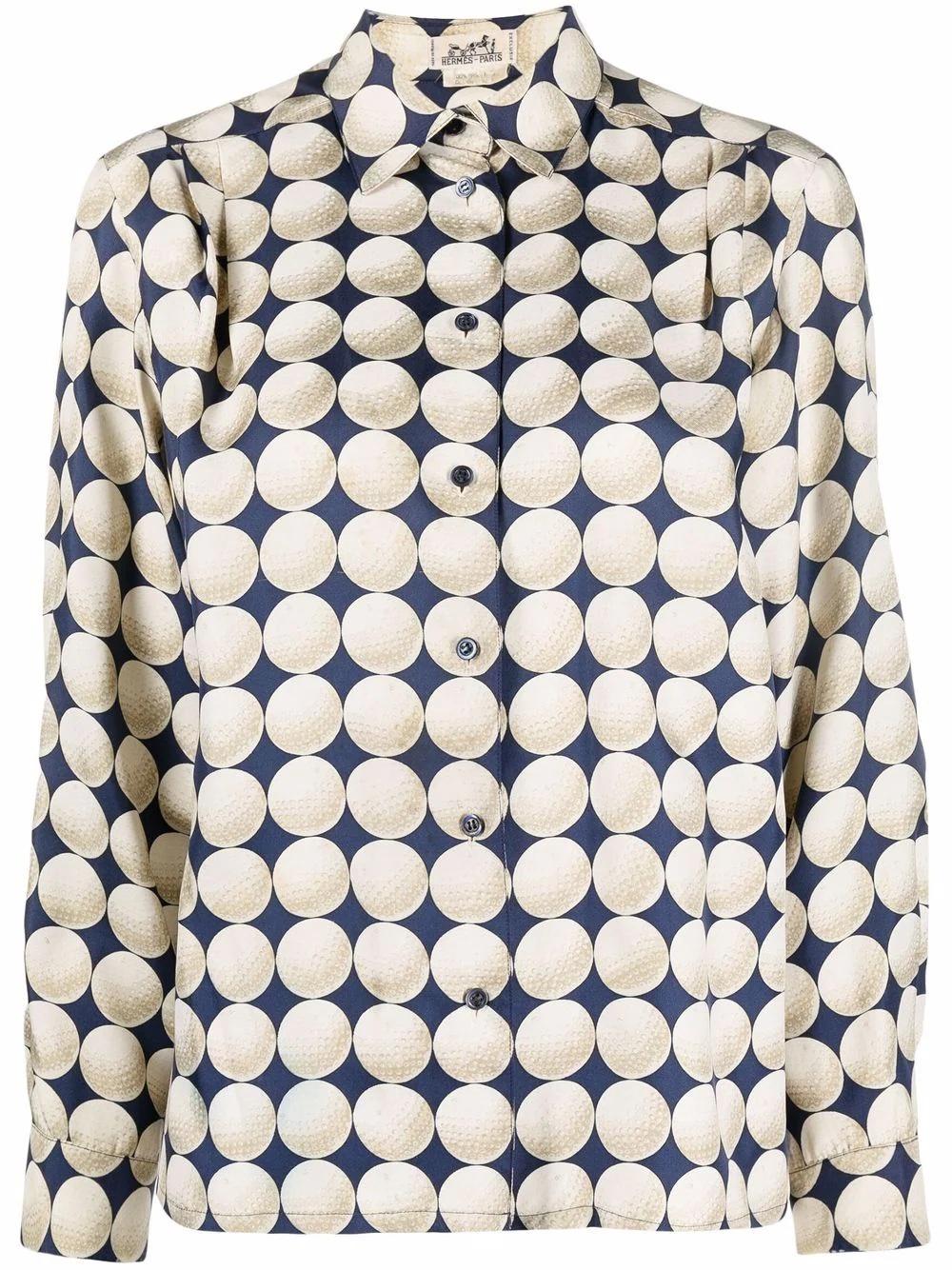 Hermes Navy Balles de Golf by C Vauzelles Silk Shirt  In Good Condition For Sale In Paris, FR
