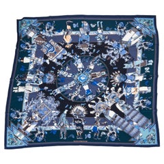 Hermes Navy Black Cashmere Kachinas Shawl