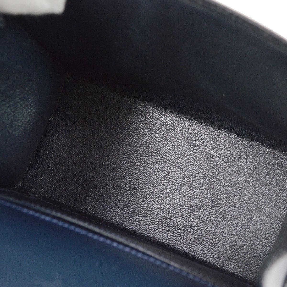 HERMES Navy Blue Box Calfskin Leather Gold Small Top Handle Shoulder Bag 2