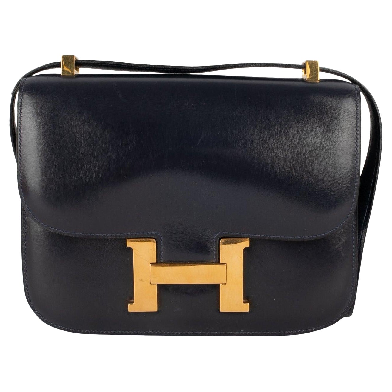 Hermes Navy Blue Box Leather Constance Bag