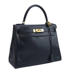 Hermes Navy Blue Box Supple Leather 28cm Kelly Bag, 1973