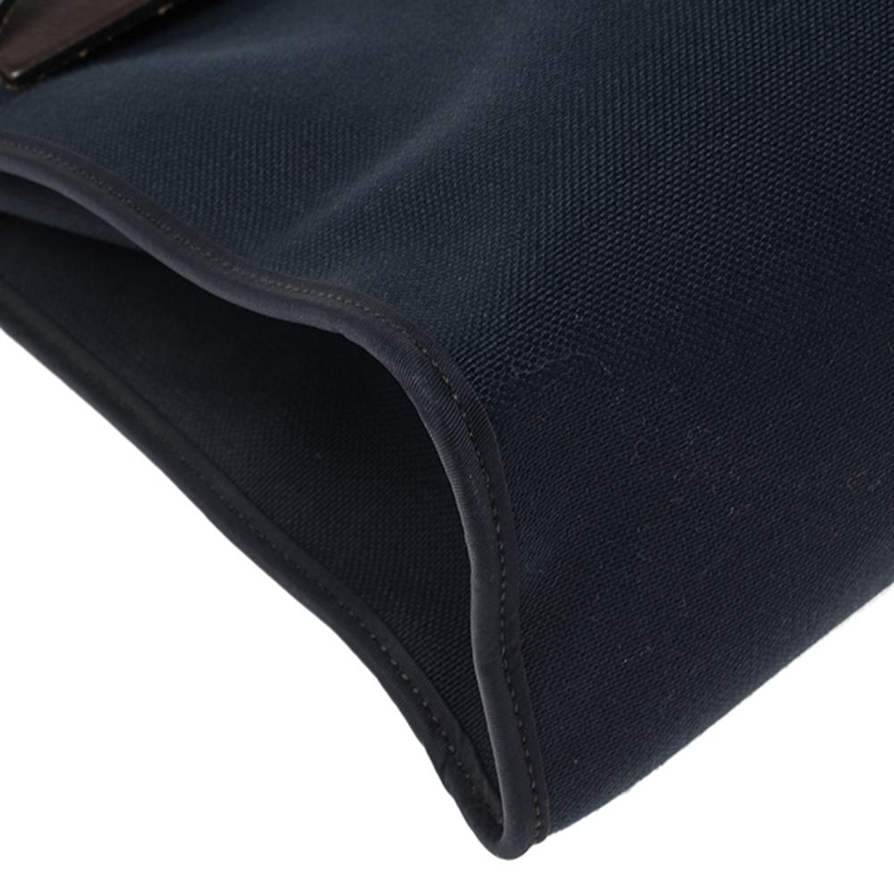 Black Hermes Navy Blue/Brown Canvas and Leather Herbag Zip 31 Bag