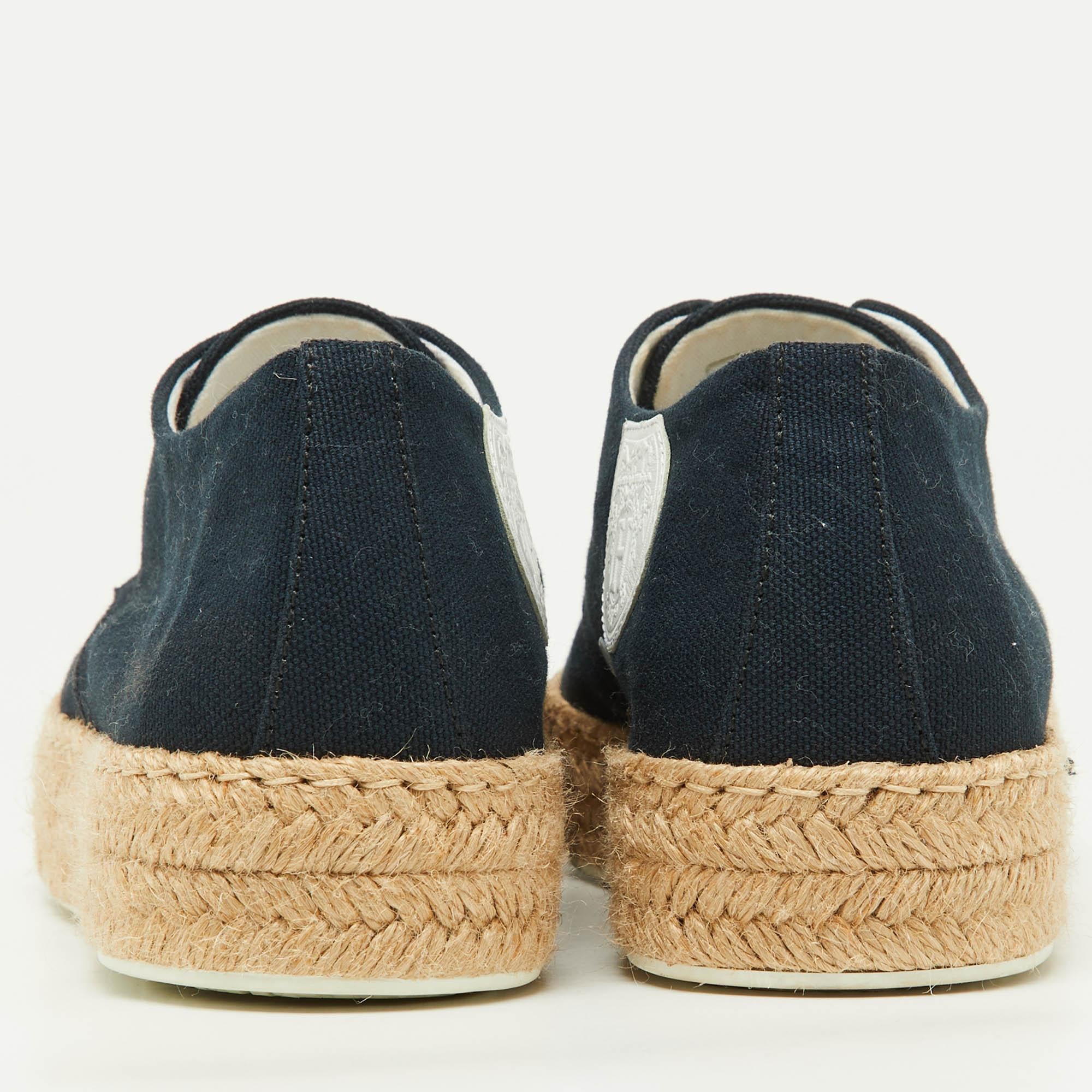 Women's Hermès Navy Blue Canvas Rosa Espadrille Sneakers Size 37