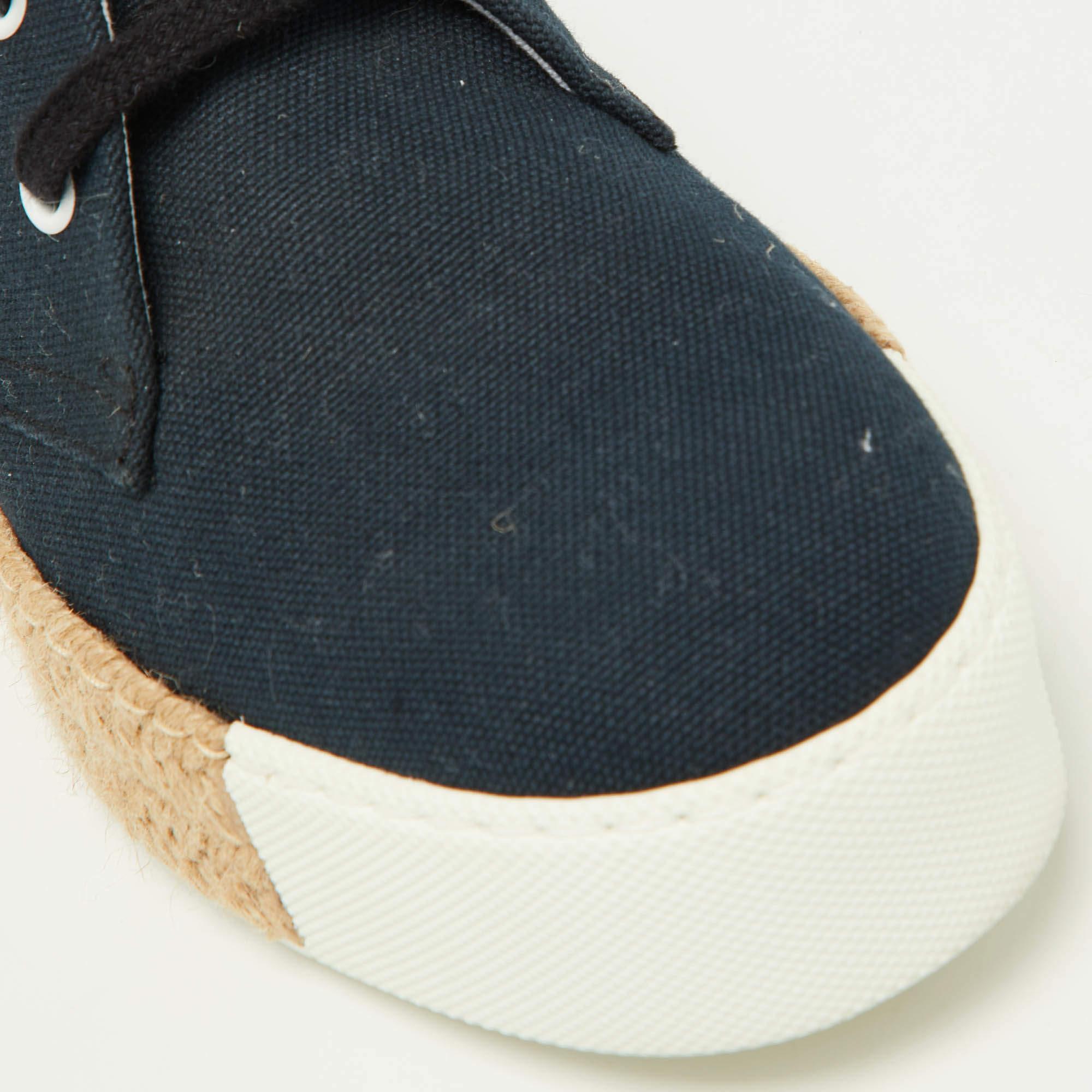 Hermès Navy Blue Canvas Rosa Espadrille Sneakers Size 37 2