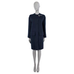 HERMES navy blue cashmere 2022 ZIP-FRONT Coat Jacket w EYELET CLOSURE 36 XS
