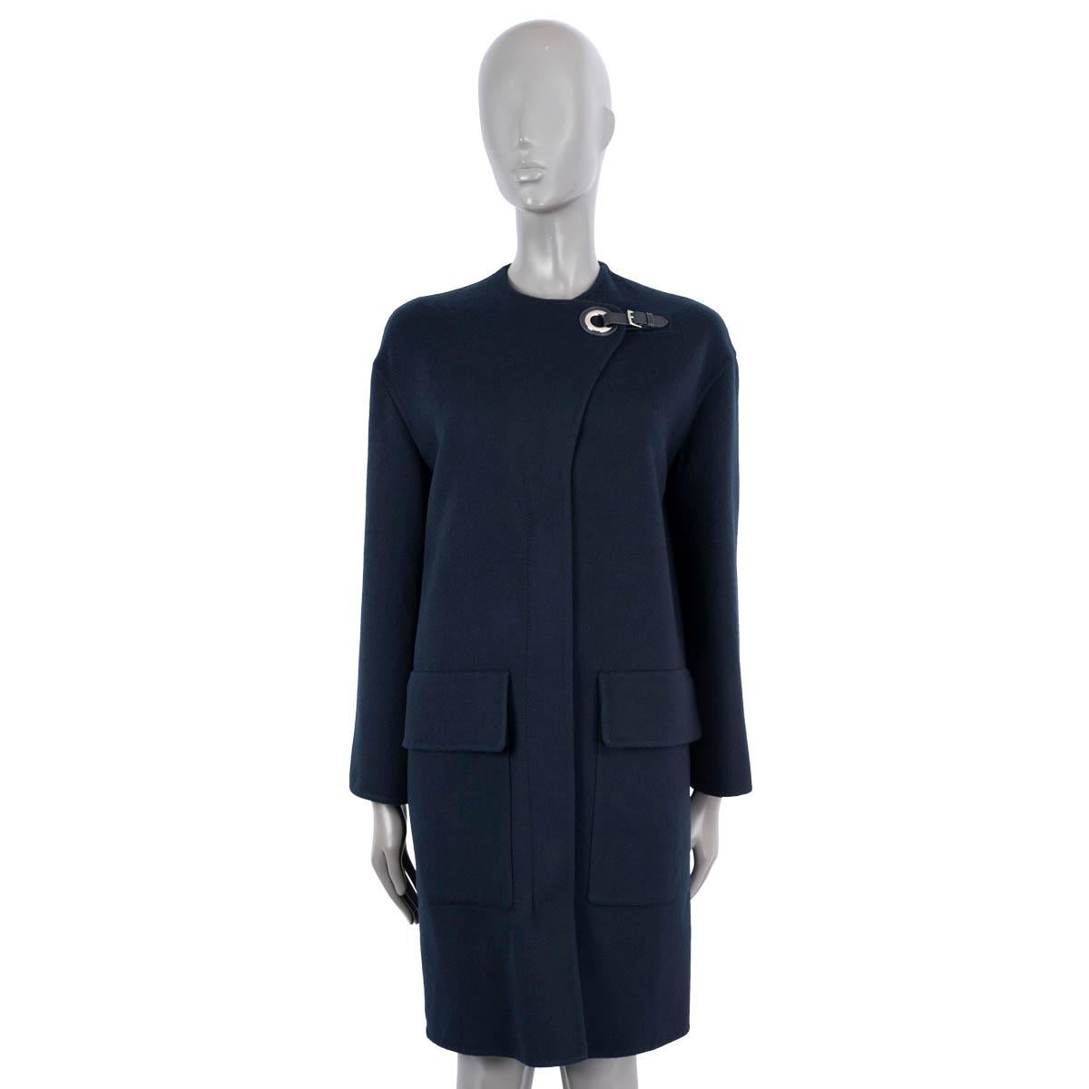 Black HERMES navy blue cashmere 2022 ZIP-FRONT Coat Jacket w EYELET CLOSURE 36 XS For Sale
