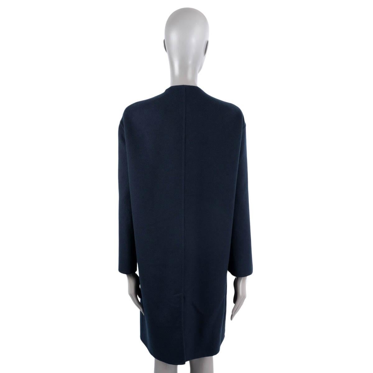 Women's HERMES navy blue cashmere 2022 ZIP-FRONT Coat Jacket w EYELET CLOSURE 36 XS For Sale