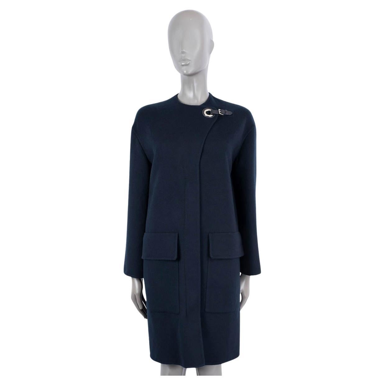 HERMES navy blue cashmere 2022 ZIP-FRONT Coat Jacket w EYELET CLOSURE 36 XS For Sale