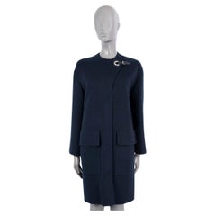 HERMES navy blue cashmere 2022 ZIP-FRONT Coat Jacket w EYELET CLOSURE 36 XS