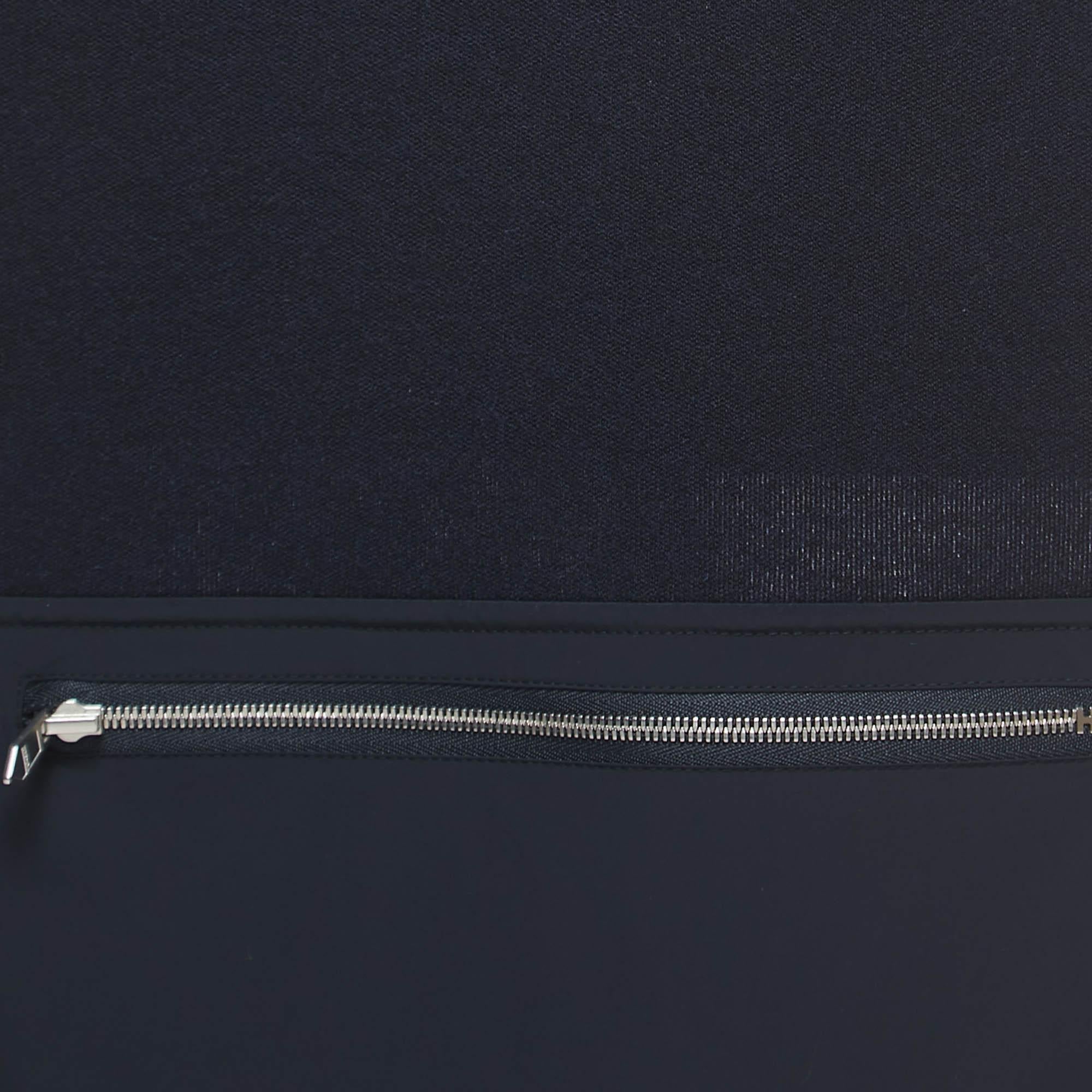 Hermes Navy Blue Cashmere Blend Nylon Pocket Detailed Just In Case Muffler 1