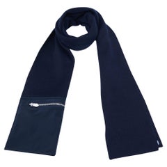 Hermes Navy Blue Cashmere Blend Nylon Pocket Detailed Just In Case Muffler