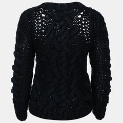Hermes Navy Blue Cashmere Chunky Cable Knit Zip Front Cardigan S