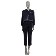 HERMES navy blue cashmere LEATHER TRIM CROPPED Jacket XXS